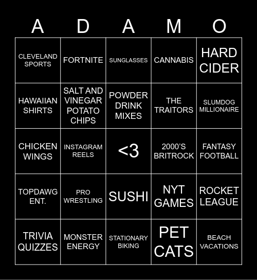 ADAMO Bingo Card