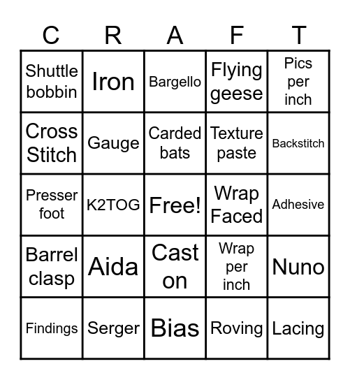 Fabric & Fiber Bingo Card