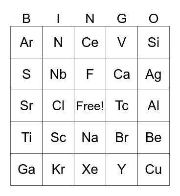 Bingo da tabela periódica Bingo Card
