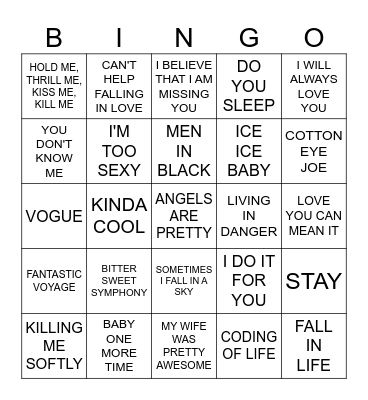90s/60s/40s Bingo Card