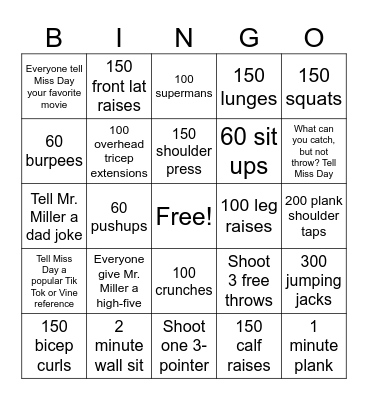 Fitness Bingo Card