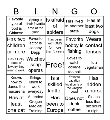 Icebreaker Bingo Card