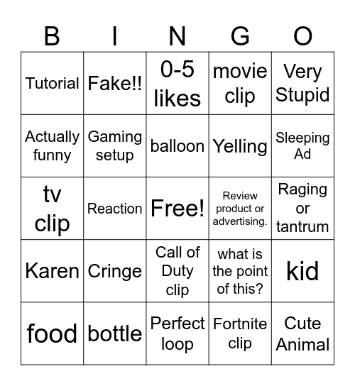 Tiktok/Youtube bingo 4-23-24 Bingo Card