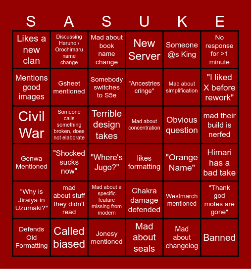 Sasuke 5e Bingo Sheet Bingo Card