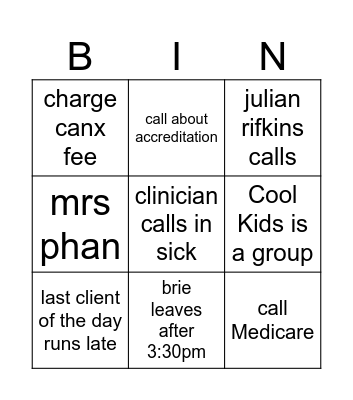 EHC Admin Bingo Card
