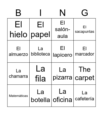 Clase de Español Bingo Card