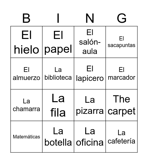 Clase de Español Bingo Card