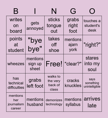 Barbara Bingo Card