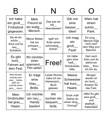 Adjektivendungen Bingo Card