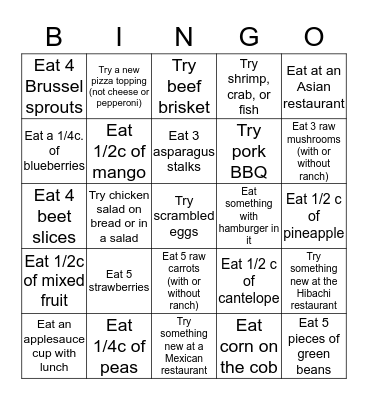 Food Bingo Card