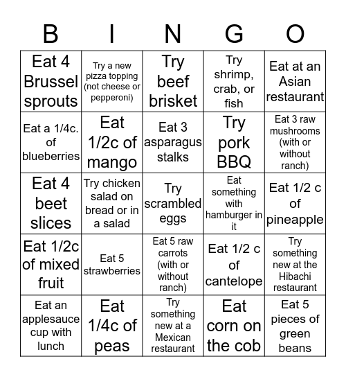 Food Bingo Card