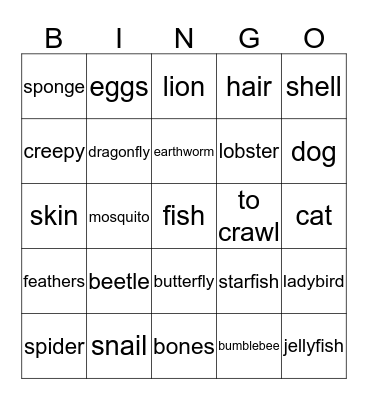 Animals Bingo Card