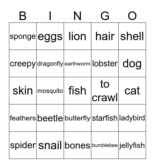 Animals Bingo Card