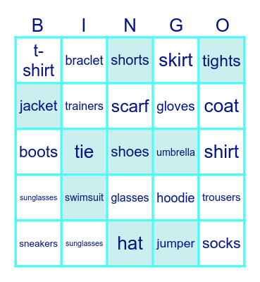 CLOTHES Bingo Card