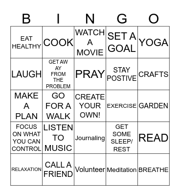 COPING SKILLS BINGO Card