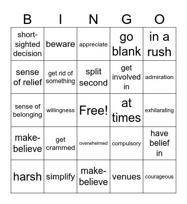 B2 Vocabulary Bingo Card