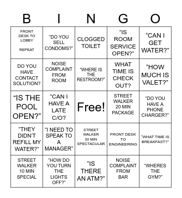 NIGHT AUDIT BINGO Card
