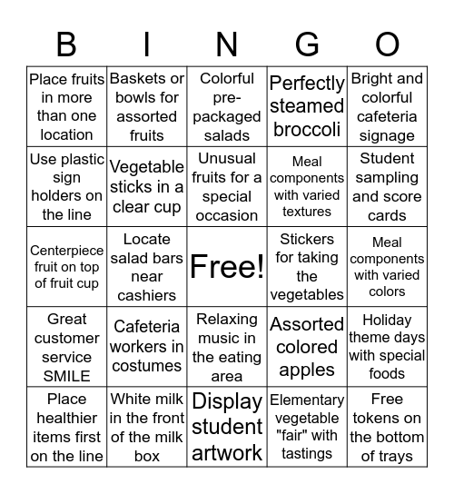 Meal Appeal Bingo Card