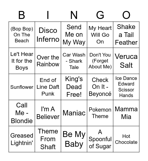 Iconic Songs in Iconic Movies Bingo Card