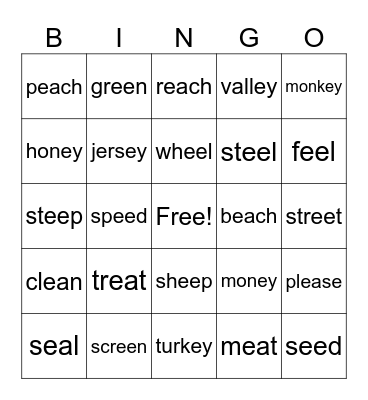 Long e Bingo Card