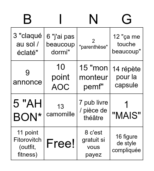 Clemovitch 24/04 Bingo Card