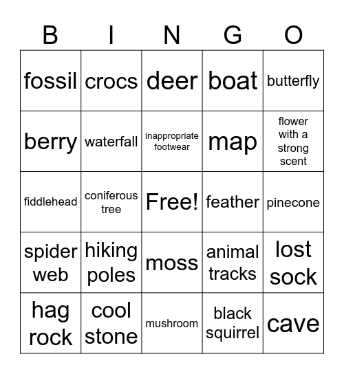 Hocking Hills Hike Day Bingo Card