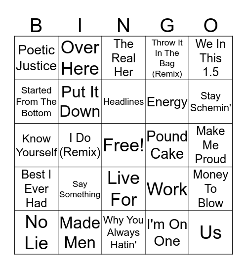 Hip-Hop Bingo: Drake Edition Bingo Card