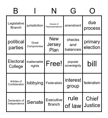 Government Vocabulary BINGO Card