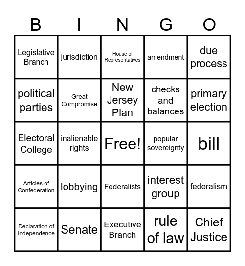 Government Vocabulary BINGO Card