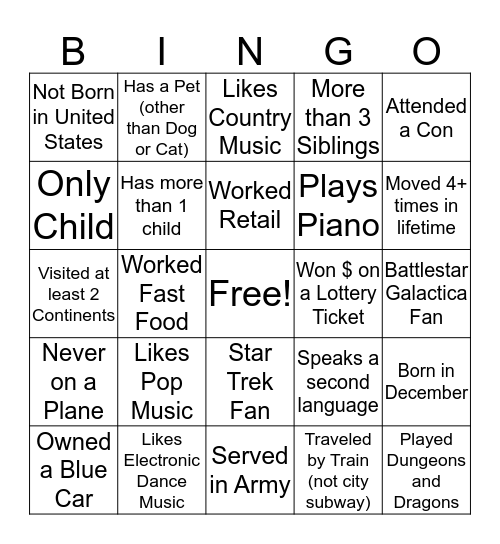 Human Bingo Card