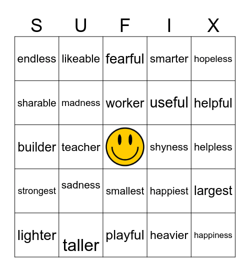 Suffix-o! Bingo Card