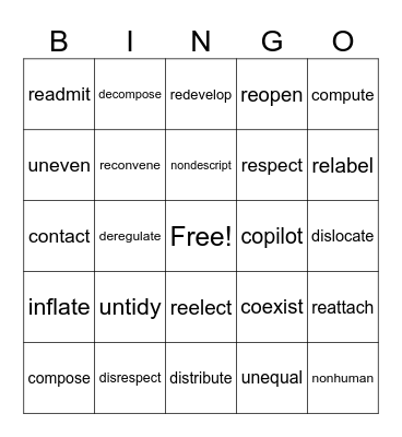 Multsyllabic Words Bingo Card