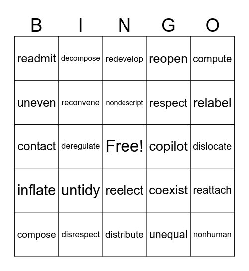 Multsyllabic Words Bingo Card