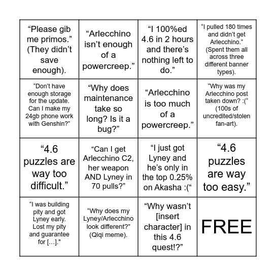 4.6 HoYoLAB Bingo Card Bingo Card