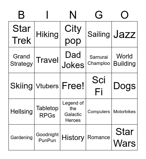 U&A Bingo Card