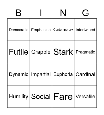 Vocabulary Bingo Card