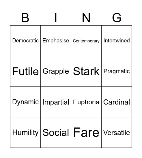 Vocabulary Bingo Card