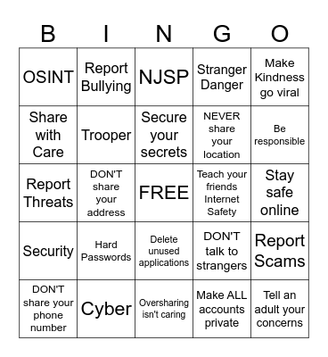 NJSP Cyber Bingo Card