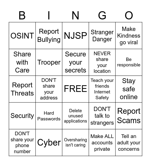 NJSP Cyber Bingo Card