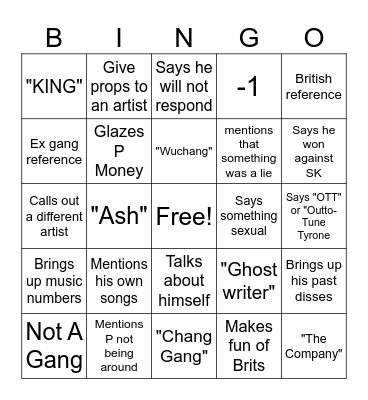 OTT Disstrack Bingo Card