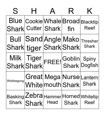 Shark Bingo Card
