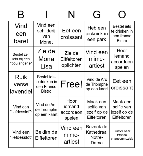 Parijs Bingo Card