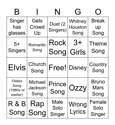 AD Karaoke Bingo Card