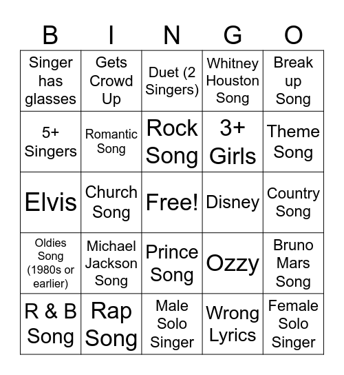 AD Karaoke Bingo Card