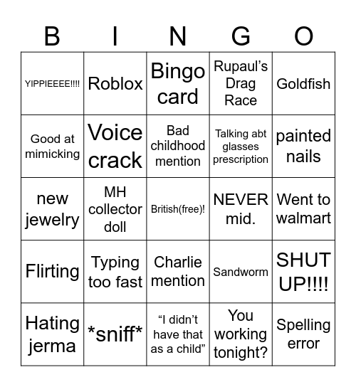 Wybie Bingo Card