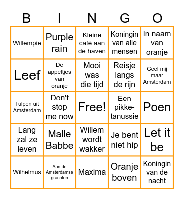 Koningsdag Bingo Card