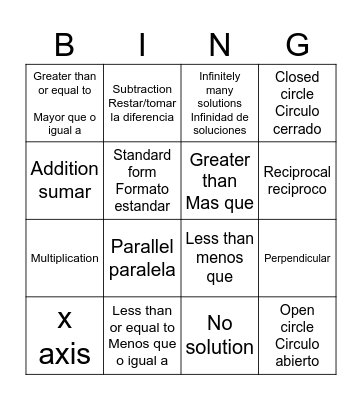 Math vocab Bingo Card