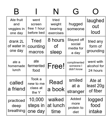 Wednesday wellness Bingo Card
