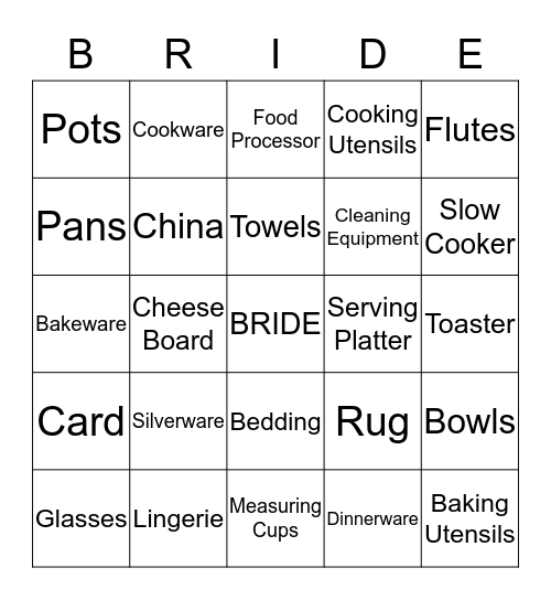 Amy's Bridal Shower Bingo Card