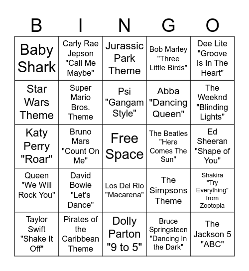 Music! Music! Music! Bingo Card